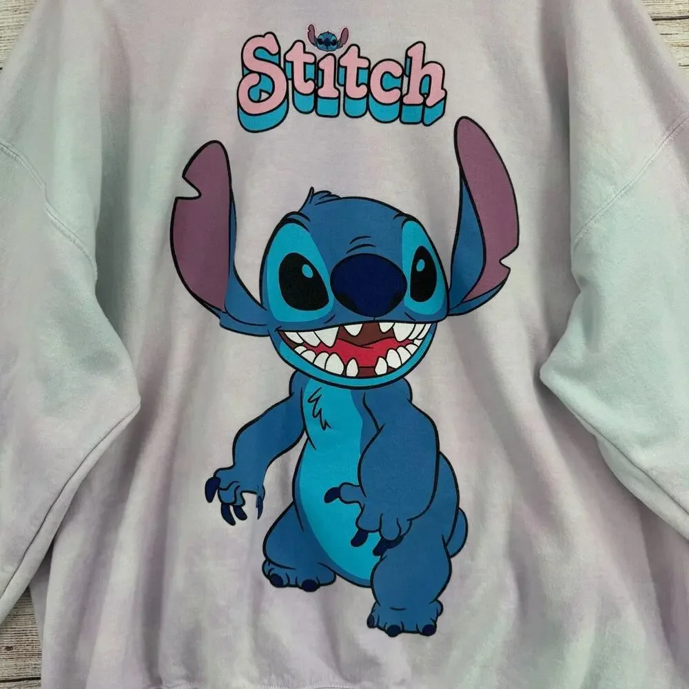 Disney Stitch Tie Dye 3D Logo Crewneck Sweatshirt Adult Size XXL Pink/Blue - Picture 3 of 11